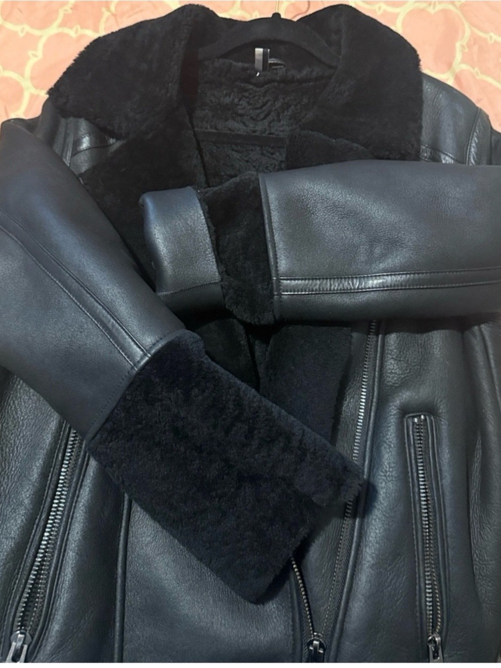 Topshop Black Faux Shearling Moto Jacket